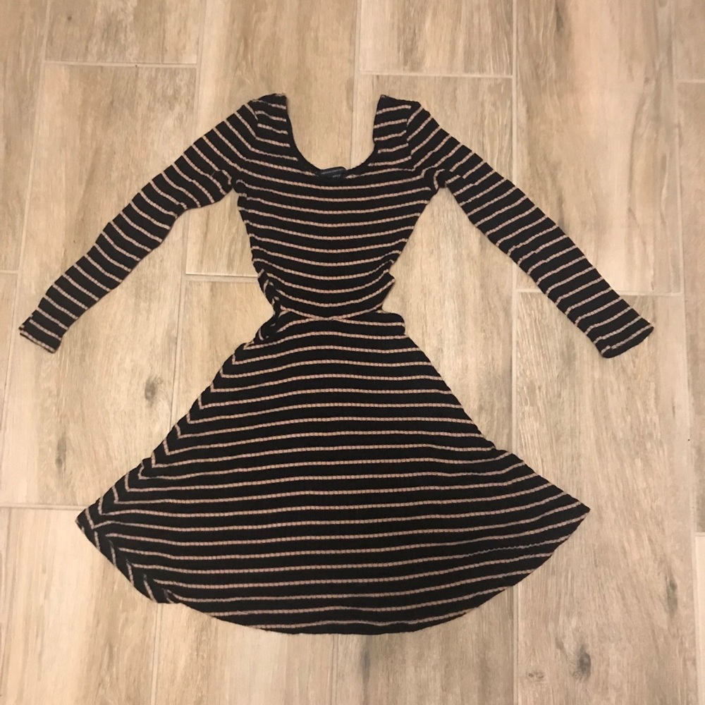 AEO Fit and Flare Striped Dress Wcutouts on Sides